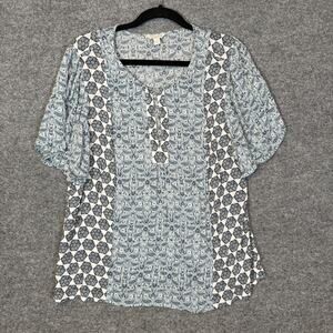 Lucky Brand Shirt Womens‎ Large Blue Floral Tshirt Bohemian Short Sleeve Whimsy